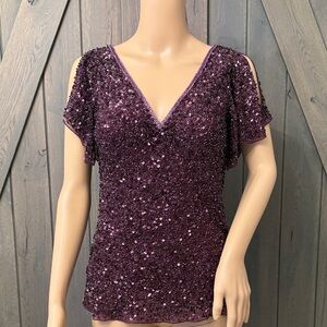 Papell Boutique Deep Purple Sequin Blouse